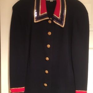 Designer Saint John’s knit Jacket Navy Blue  Size 12. Worn once in Fashion Show